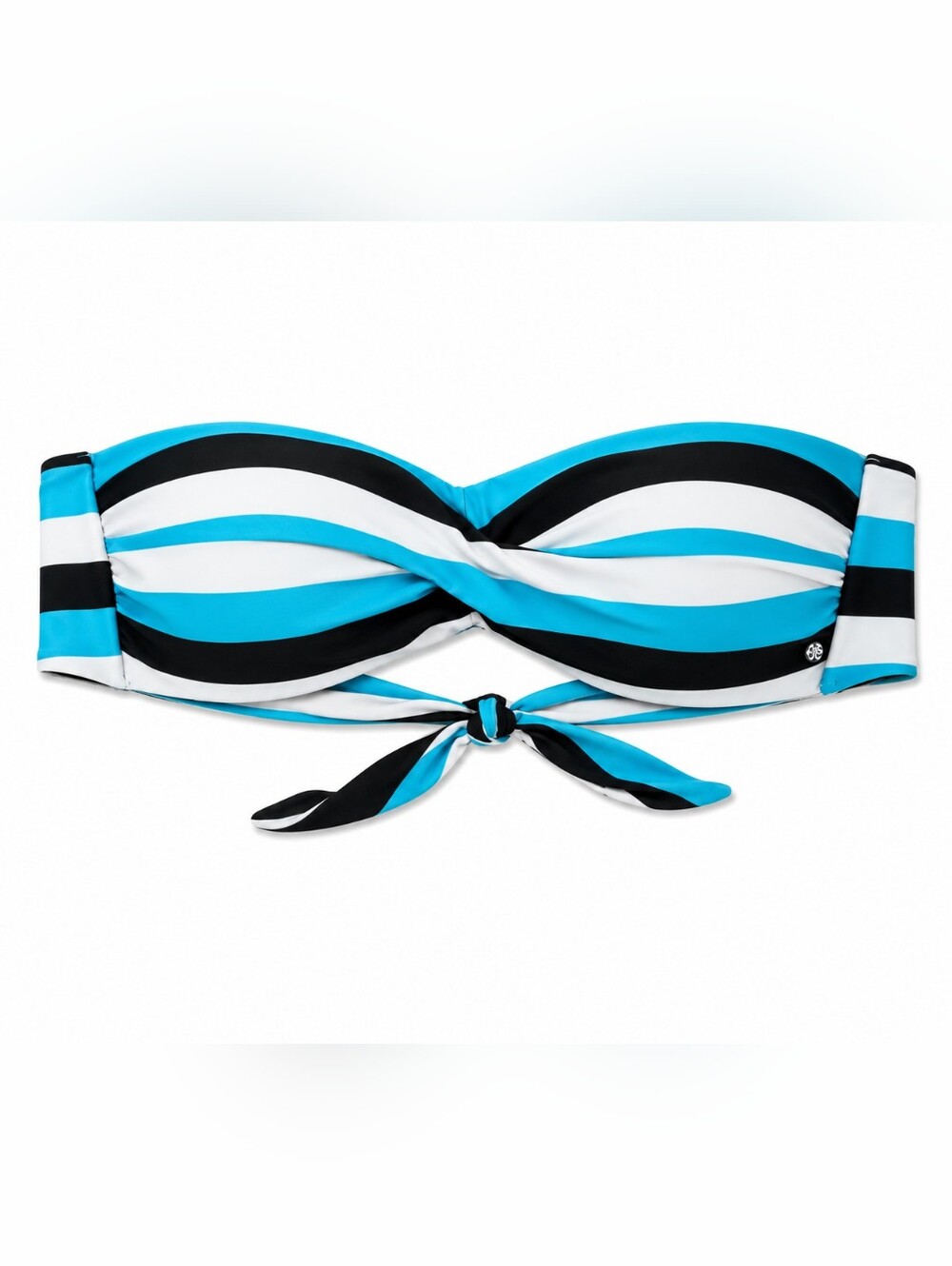 La Vie En Rose Teal, Black & White Striped Bandeau Bikini Top with Tie Size LG